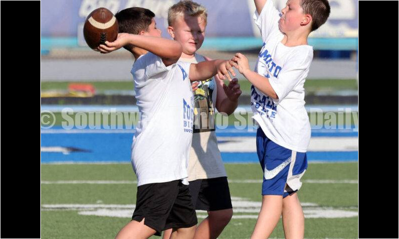 Scenes from Hamilton High School's youth football camp June 20, 2025, at Virgil Schwarm Stadium in Hamilton. RICK CASSANO/STAFF