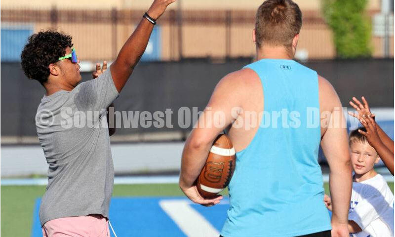 Scenes from Hamilton High School's youth football camp June 20, 2025, at Virgil Schwarm Stadium in Hamilton. RICK CASSANO/STAFF