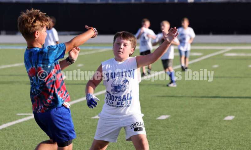 Scenes from Hamilton High School's youth football camp June 20, 2025, at Virgil Schwarm Stadium in Hamilton. RICK CASSANO/STAFF