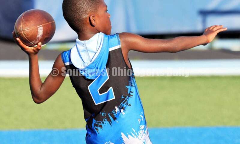 Scenes from Hamilton High School's youth football camp June 20, 2025, at Virgil Schwarm Stadium in Hamilton. RICK CASSANO/STAFF