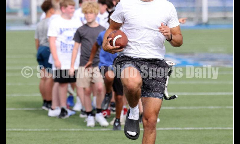 Scenes from Hamilton High School's youth football camp June 20, 2025, at Virgil Schwarm Stadium in Hamilton. RICK CASSANO/STAFF