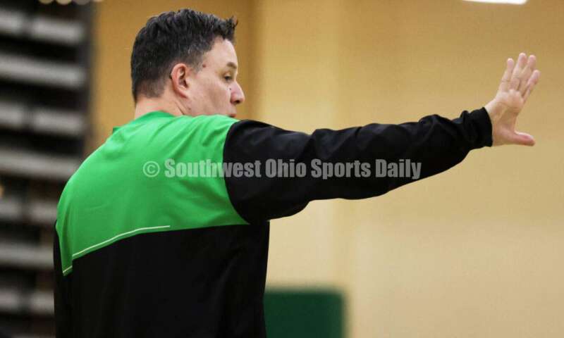 Harrison High School coach Andy Marx gives instructions Nov. 25, 2025, during a boys basketball practice in Harrison. RICK CASSANO/STAFF