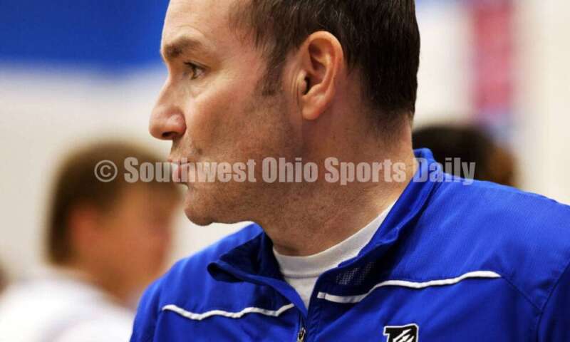 Reading High School coach Bill Stidham reacts on the sideline Dec. 8, 2025, during a boys basketball game against Harrison at Reading. Harrison won 62-42. RICK CASSANO/STAFF