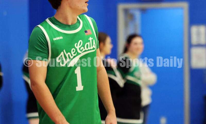 Harrison High School's Mitchell Mercurio looks up the floor Dec. 8, 2025, during a boys basketball game at Reading. Harrison won 62-42. RICK CASSANO/STAFF