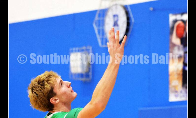 Harrison High School's Christian Roether reaches for the ball Dec. 8, 2025, during a boys basketball game at Reading. Harrison won 62-42. RICK CASSANO/STAFF